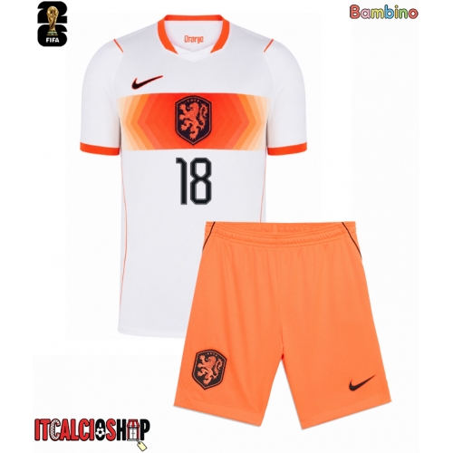 Paesi Bassi Donyell Malen #18 Seconda Maglia Bambino Mondiali 2026 Manica Corta (+ Pantaloni corti)